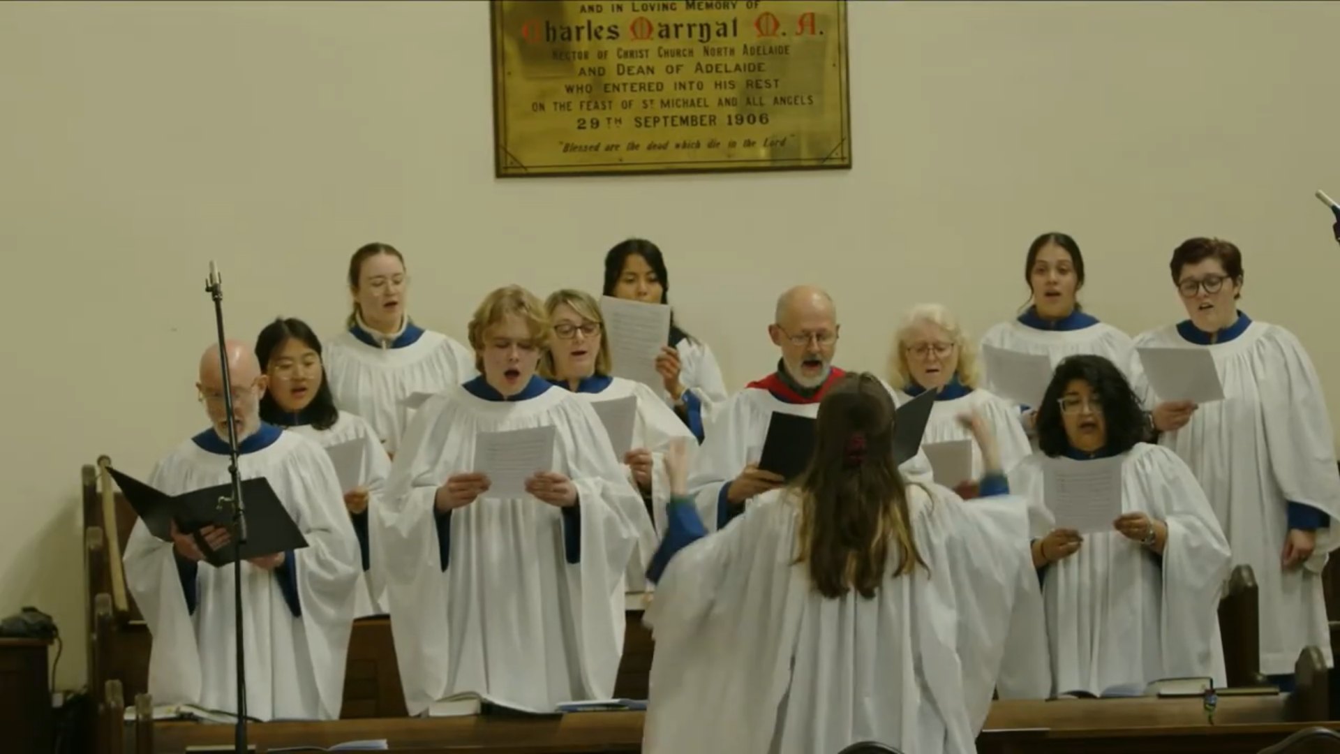 The Christ Church Choir singing during worship
