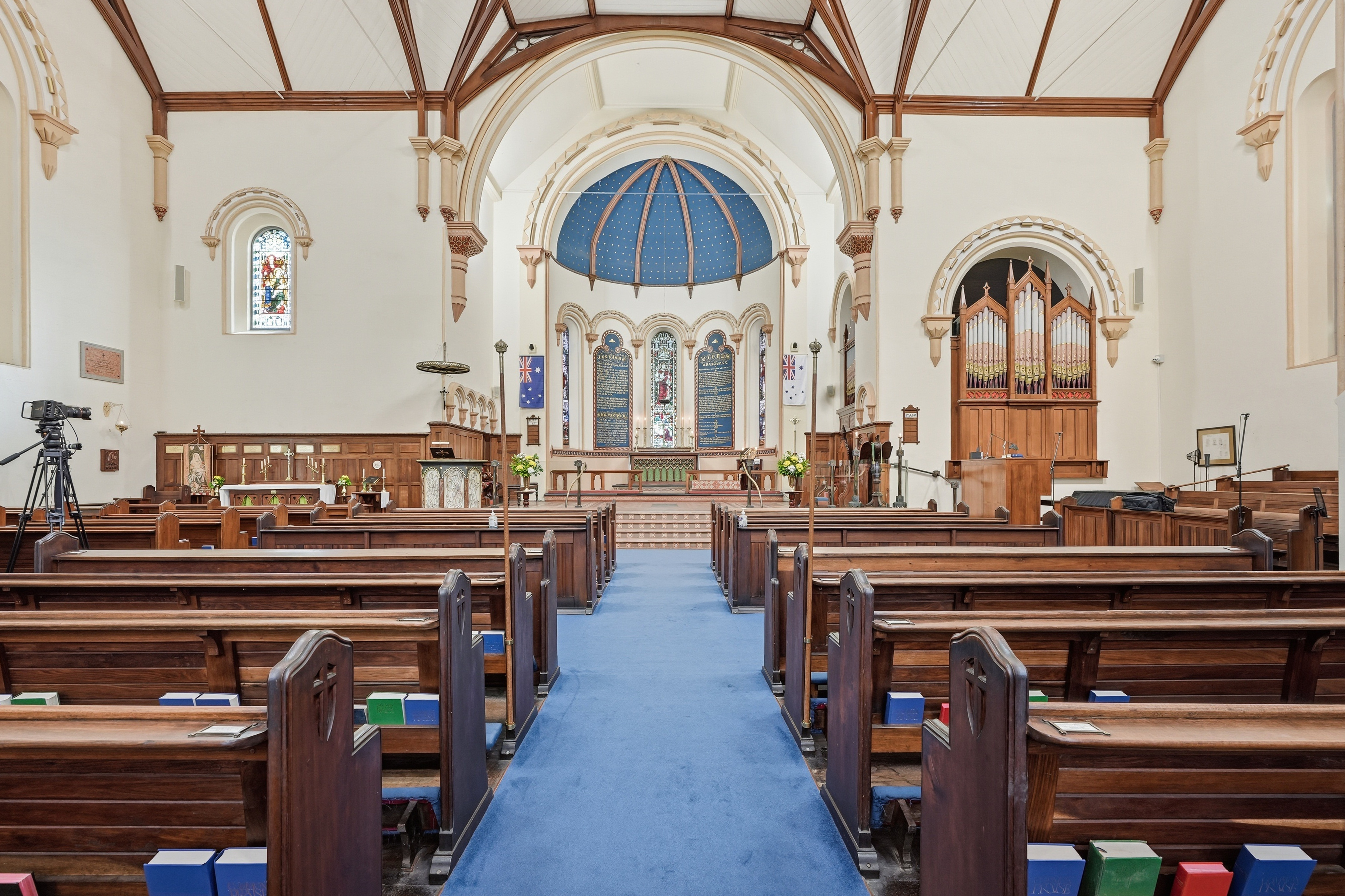 Interior of Christ Church North Adelaide showing the nave and sanctuary.